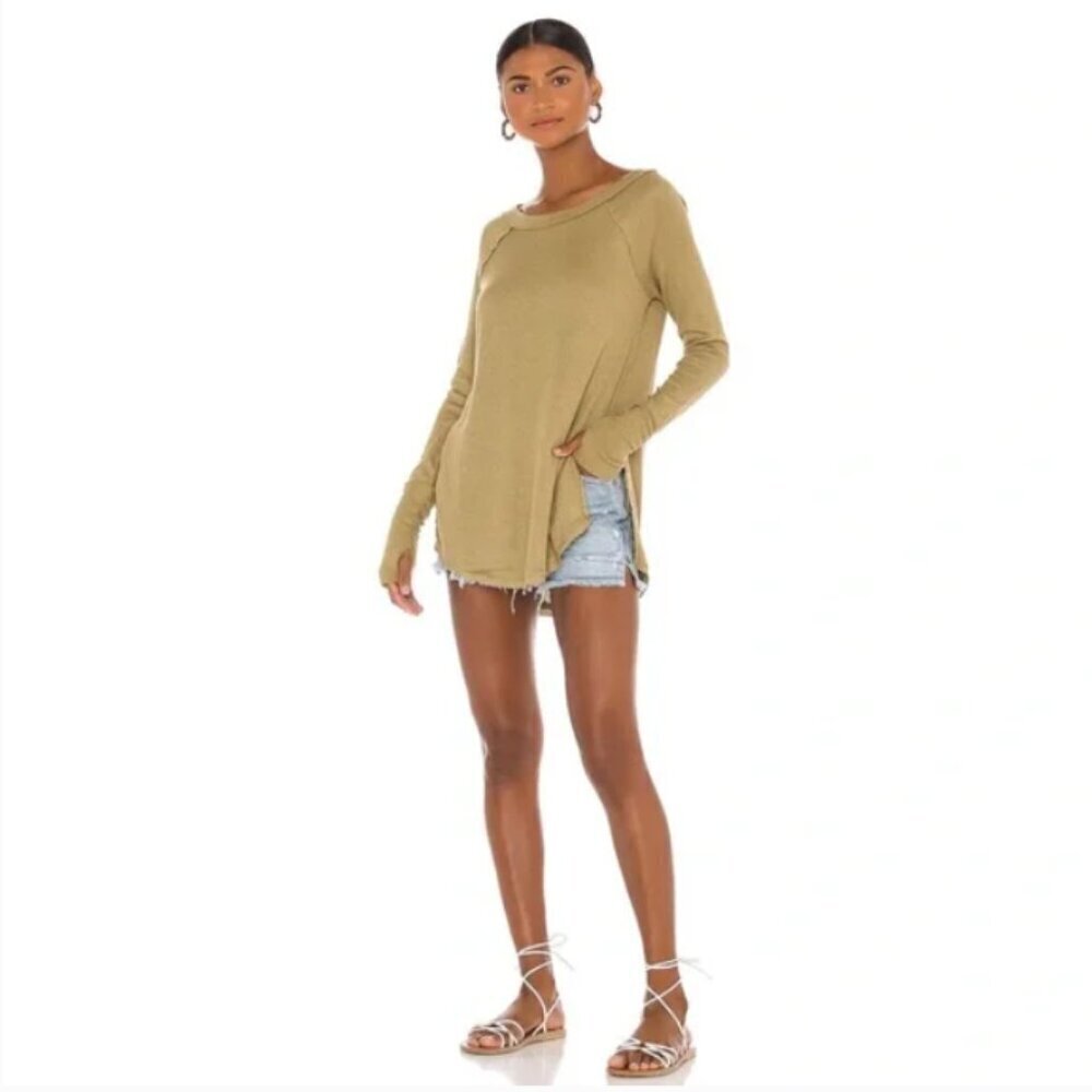 Free People We The Free Snowy Thermal in Sunstone Shirt Tee Long Sleeve XS EUC